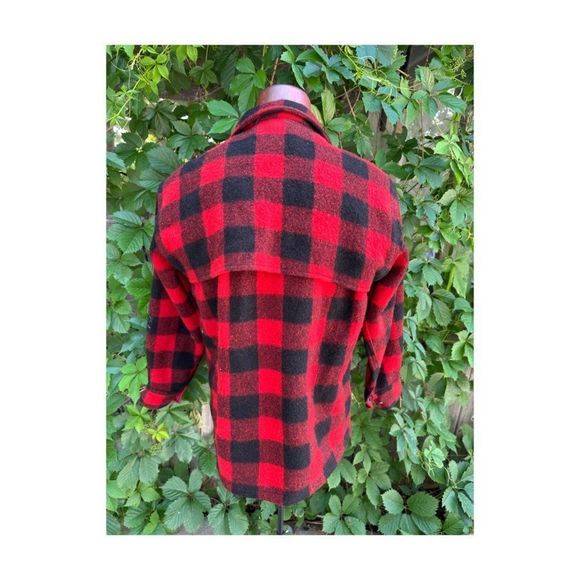 Vintage | 50s Humphrey Buffalo Plaid Wool Jacket Red Black Mackinaw Hunting Zip - Picture 8 of 15